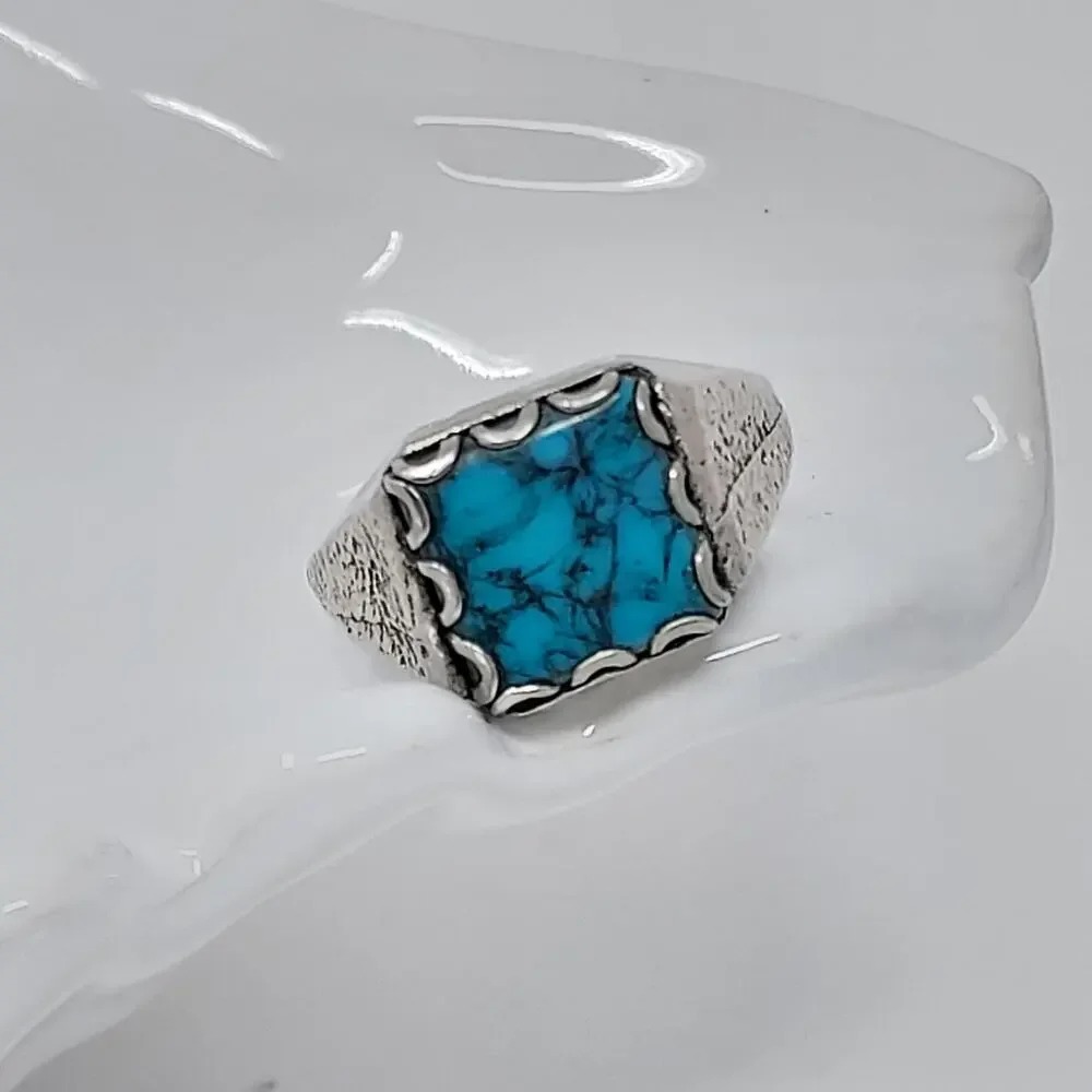 Men's Ring Sz 10.25 Silver Tone Faux Stone Southwest Style